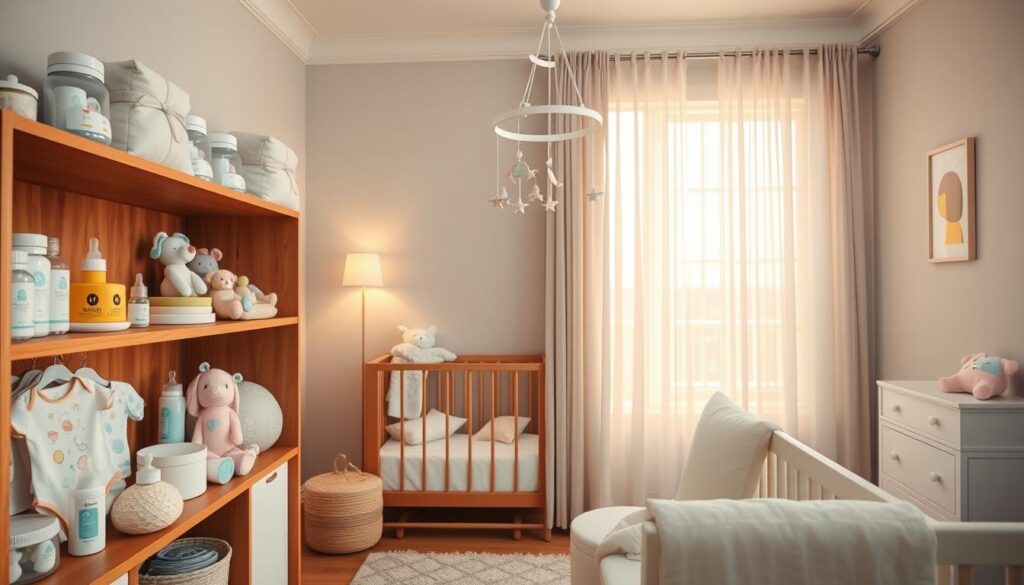 A serene and inviting scene showcasing a collection of high-quality white-label baby gear from ijoyren.com. In the foreground, a beautifully crafted wooden nursery shelf filled with neatly arranged baby essentials: soft cotton onesies, plush toys, gentle skincare products, and eco-friendly feeding bottles. The middle ground features a cozy crib with a soothing pastel-colored bedding set, accented by a whimsical mobile overhead. In the background, a softly lit nursery room with warm natural lighting filtering through sheer curtains, adding a tranquil ambiance. Focus on a wide-angle view to encapsulate the entire space, evoking feelings of comfort, safety, and sophistication. The overall mood reflects professionalism while appealing to discerning parents looking for premium private-label options. A serene and inviting scene showcasing a collection of high-quality white-label baby gear from ijoyren.com. In the foreground, a beautifully crafted wooden nursery shelf filled with neatly arranged baby essentials: soft cotton onesies, plush toys, gentle skincare products, and eco-friendly feeding bottles. The middle ground features a cozy crib with a soothing pastel-colored bedding set, accented by a whimsical mobile overhead. In the background, a softly lit nursery room with warm natural lighting filtering through sheer curtains, adding a tranquil ambiance. Focus on a wide-angle view to encapsulate the entire space, evoking feelings of comfort, safety, and sophistication. The overall mood reflects professionalism while appealing to discerning parents looking for premium private-label options.